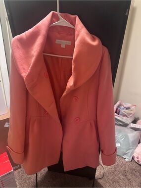 New York & Co. Coral-Pink Double-Breasted Pea Coat